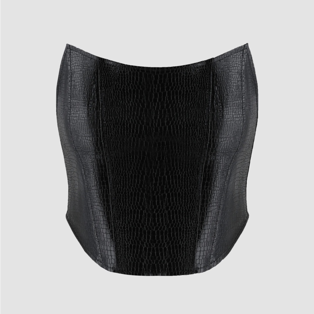 Black Croc-Embossed Corset Top